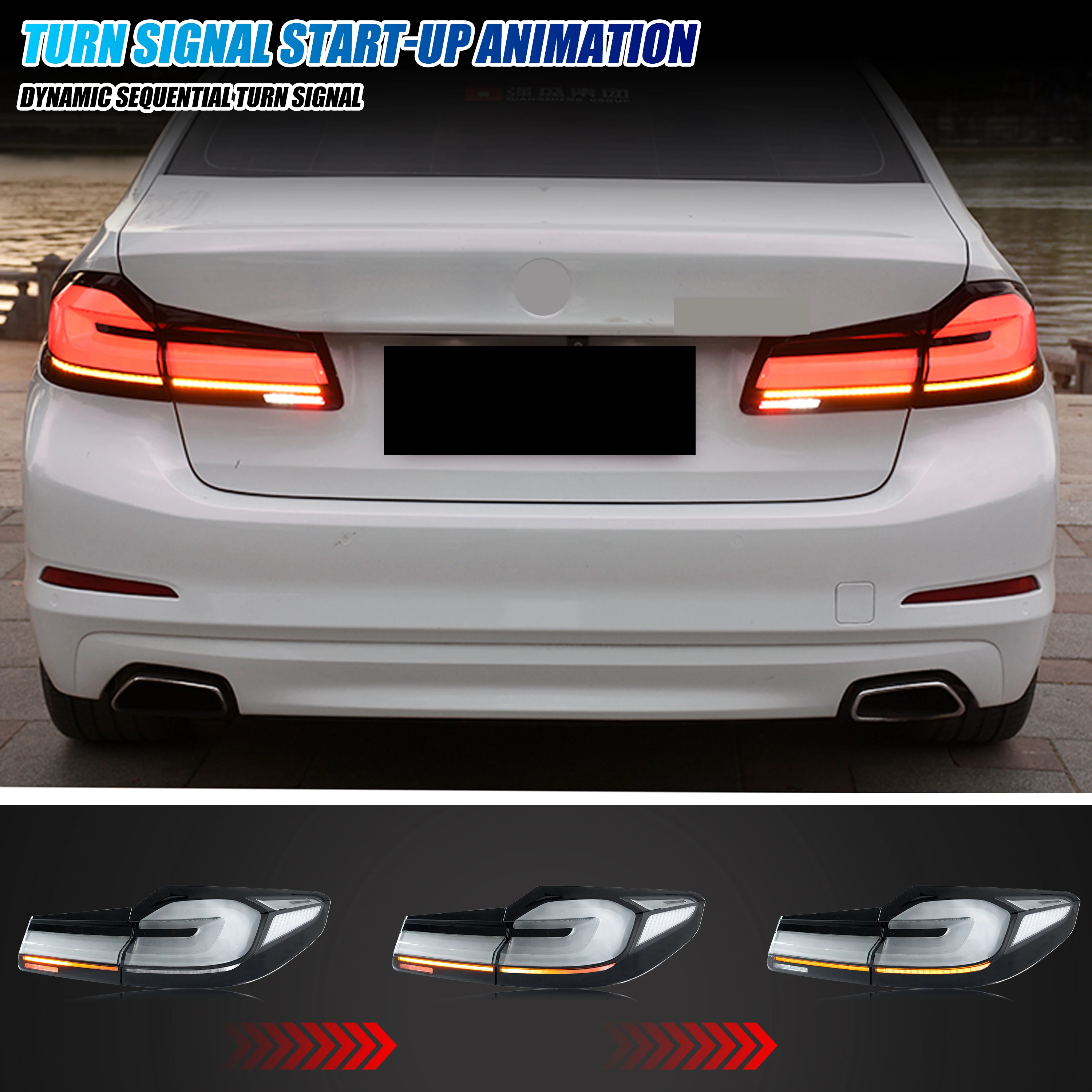 LED Tail Lights for BMW G30 F90 M5 5-Series 2017-2020 Pre-LCI Sequential Turn Signal Blue Start-up Animation Rear Lamps Assembly