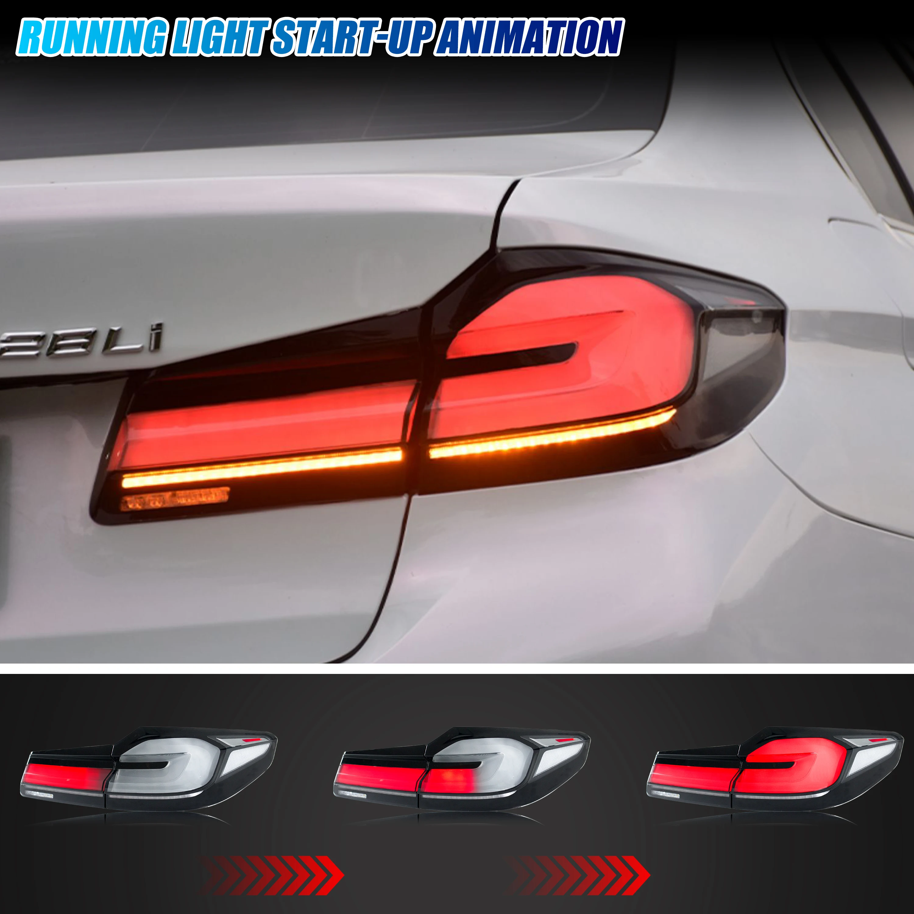 LED Tail Lights for BMW G30 F90 M5 5-Series 2017-2020 Pre-LCI Sequential Turn Signal Blue Start-up Animation Rear Lamps Assembly