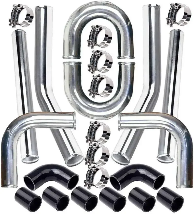 2.5" Inch Turbo Intercooler Piping Aluminum w/U Pipe Silicone Coupler Clamp Kit