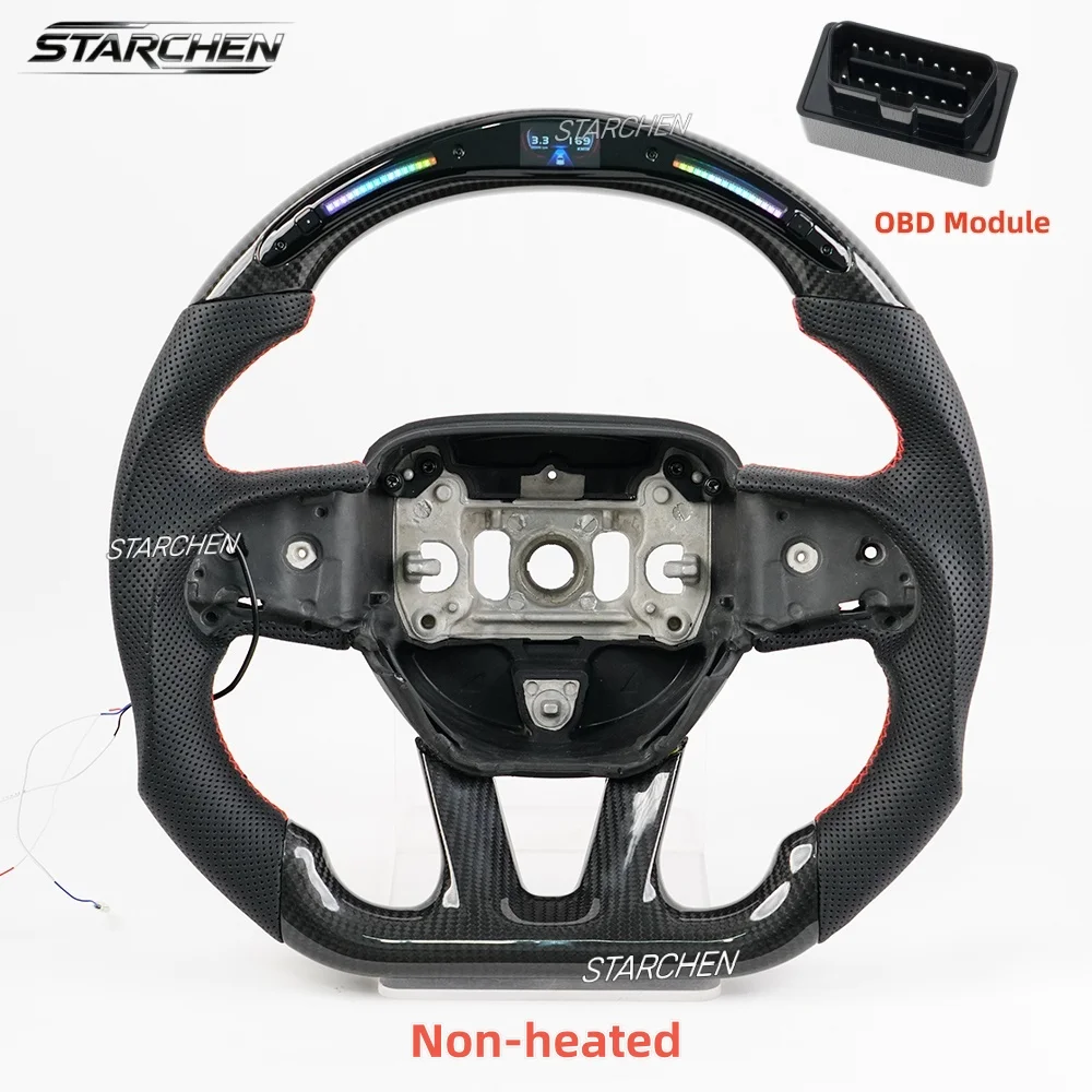 Real Carbon Fiber Smart Colored LED Steering Wheel for Dodge Charger Challenger Durango Srt Hellcat 2015-2026 (Heated)