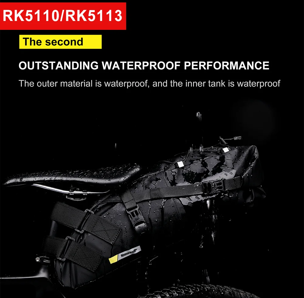 Rhinowalk Bike Saddle Bag Waterproof 5L-13L Large Capacity Foldable Tail Rear Bag Reflective Cycling MTB Trunk Pannier Black