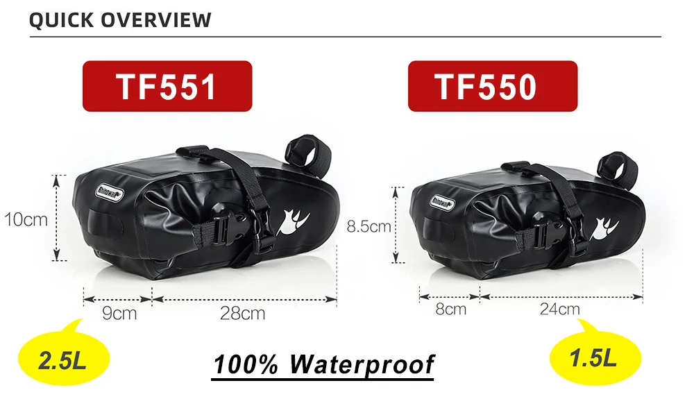 Rhinowalk Bike Saddle Bag Waterproof 5L-13L Large Capacity Foldable Tail Rear Bag Reflective Cycling MTB Trunk Pannier Black