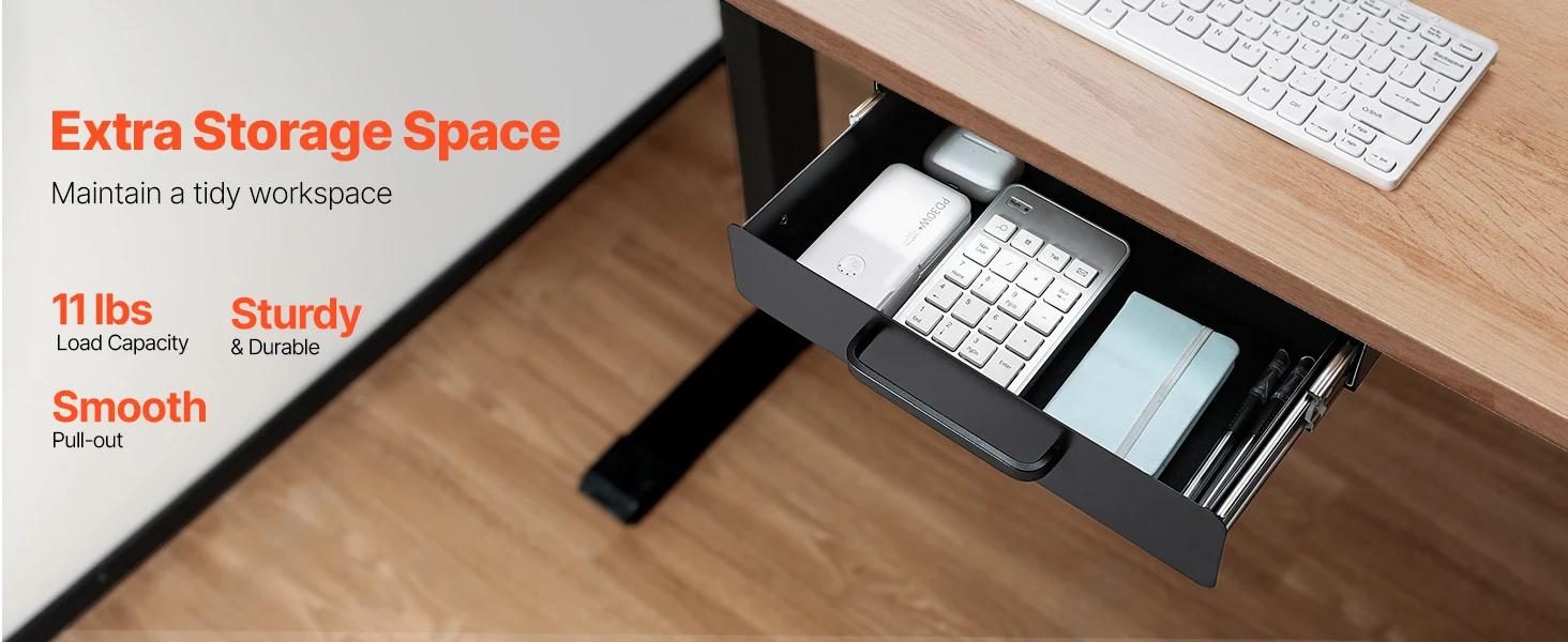 SucceBuy 13in/22in Under Desk Drawer Slide Out Desktop Storage Box Mounted Pullout Undertable Drawer Organizer for Office Home