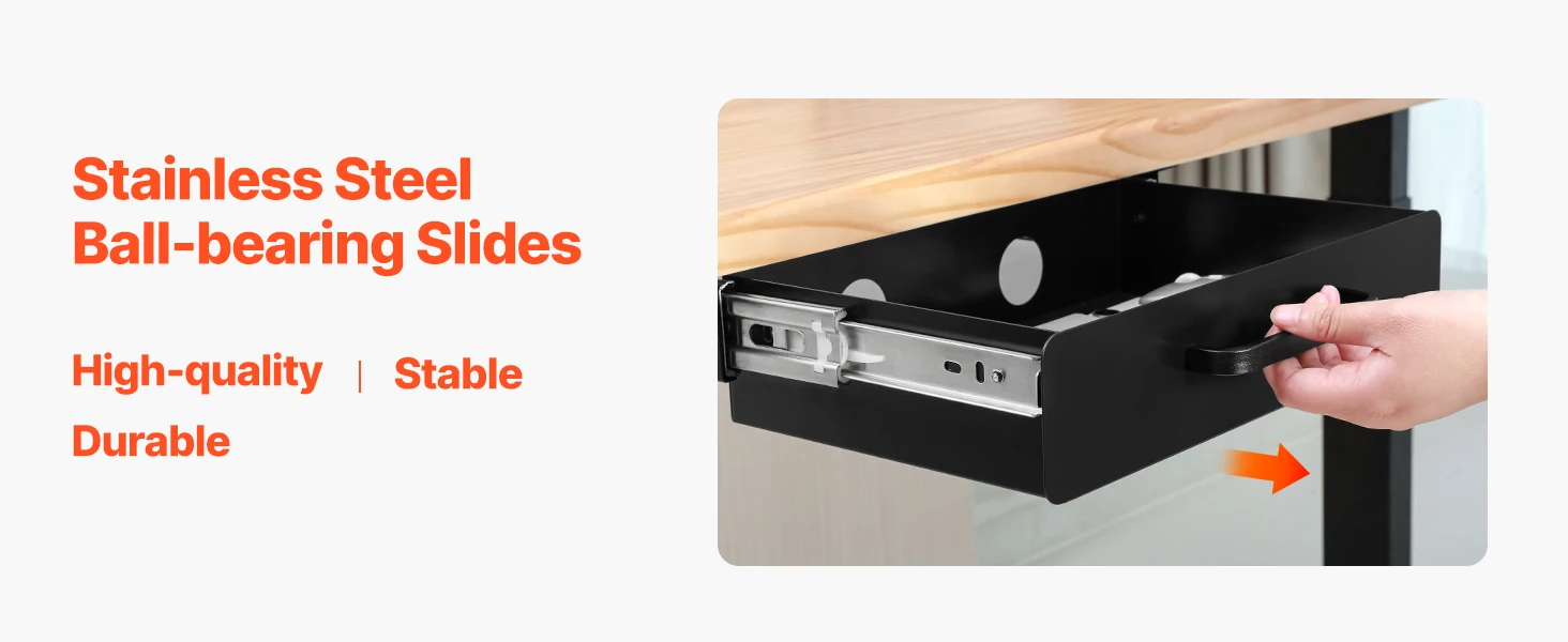 SucceBuy 13in/22in Under Desk Drawer Slide Out Desktop Storage Box Mounted Pullout Undertable Drawer Organizer for Office Home