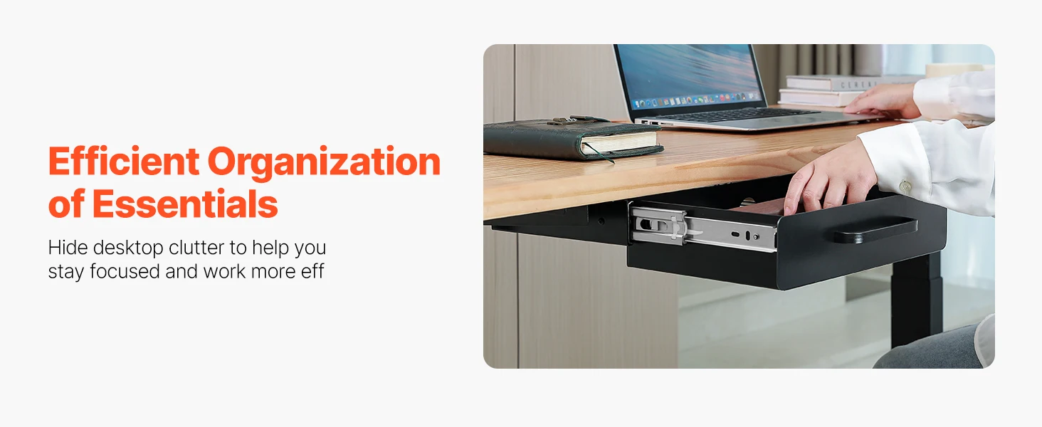 SucceBuy 13in/22in Under Desk Drawer Slide Out Desktop Storage Box Mounted Pullout Undertable Drawer Organizer for Office Home