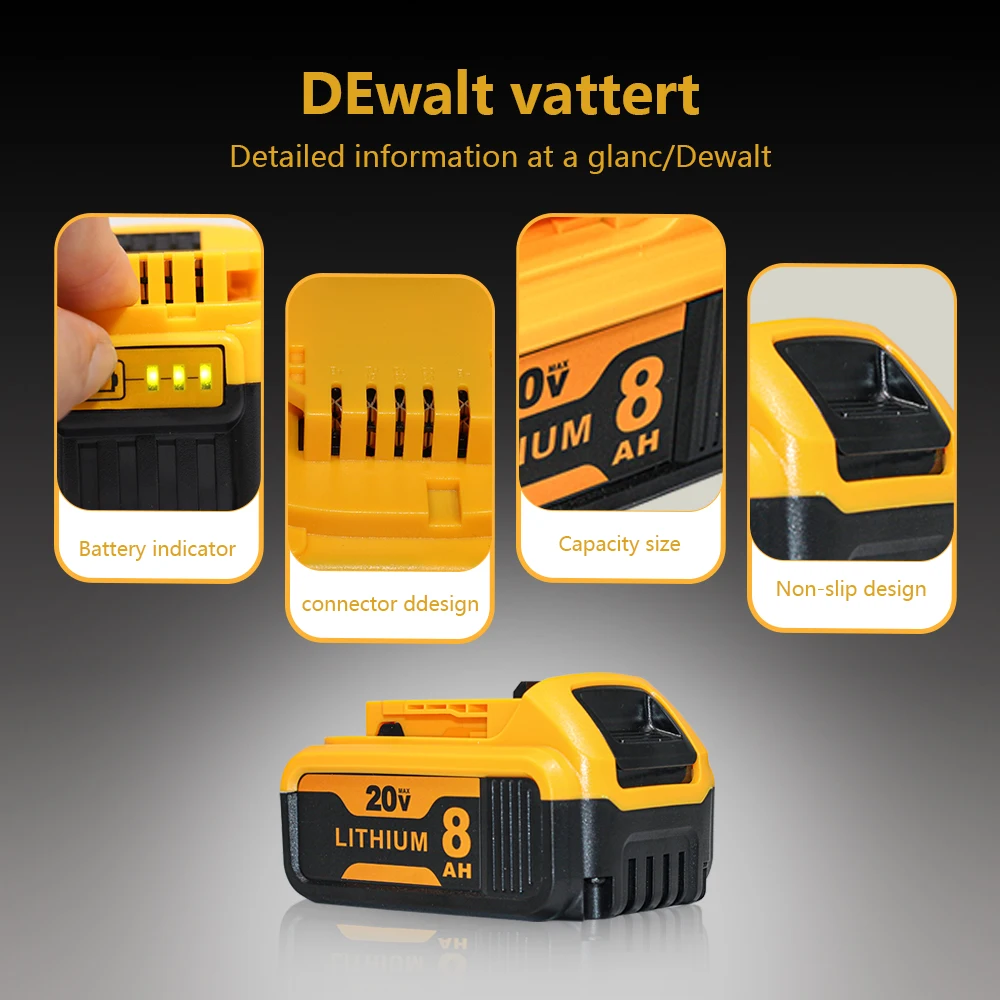 20V MAX 8Ah Battery Pack Compatible with DeWalt DCB200 DCB204 DCB205 DCB206, Lithium Ion Replacement Battery for Cordless Power Tools, 4-Pack