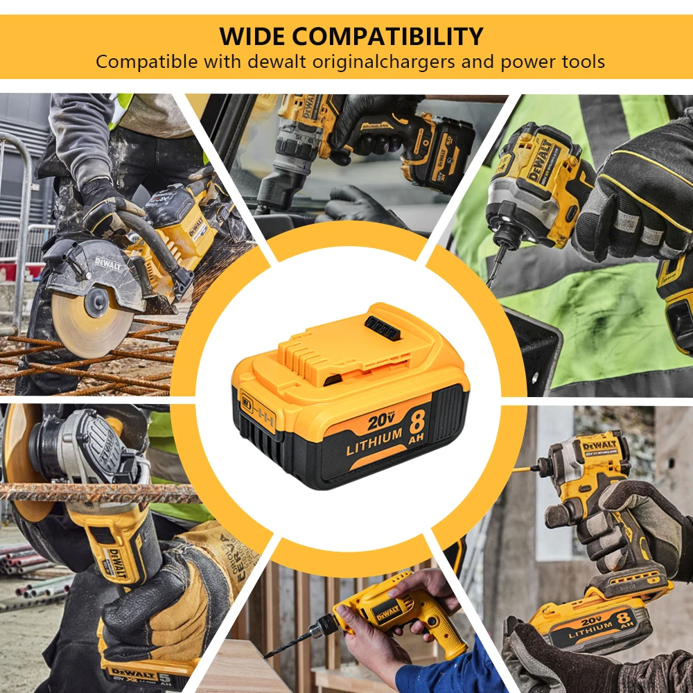 20V MAX 8Ah Battery Pack Compatible with DeWalt DCB200 DCB204 DCB205 DCB206, Lithium Ion Replacement Battery for Cordless Power Tools, 4-Pack