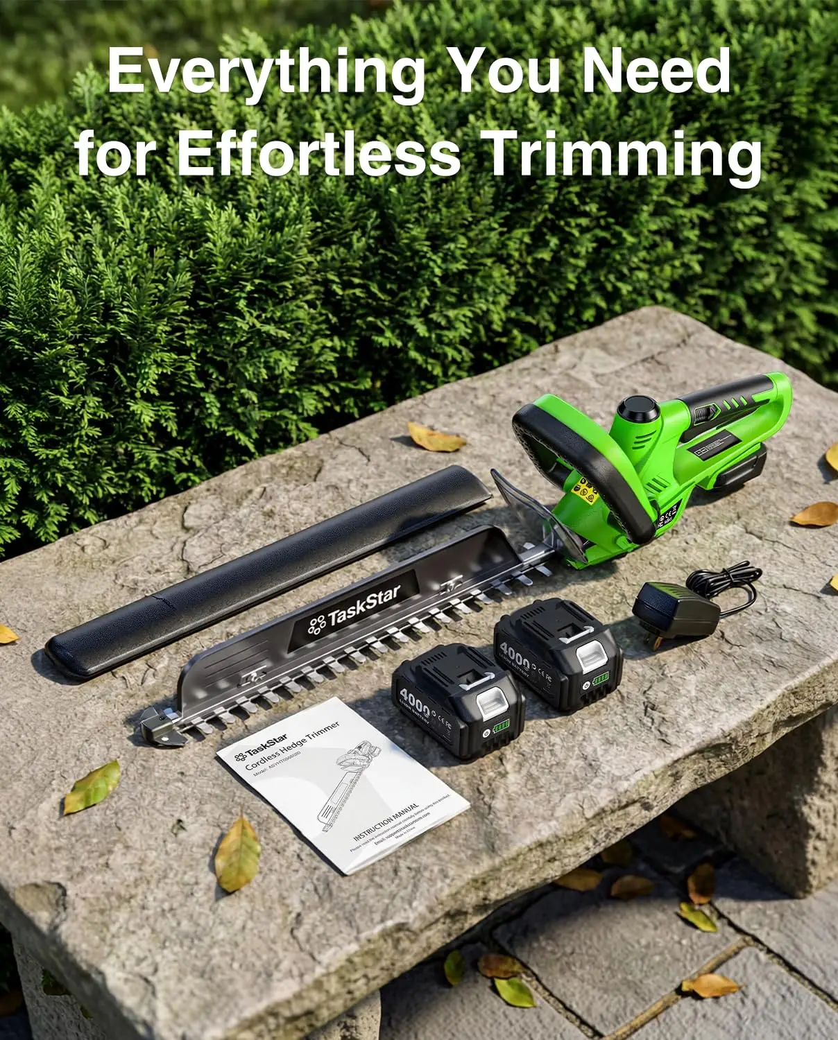 TaskStar Cordless Hedge Trimmer 22-inch Rotatable Handle All-Around Trimming Shrub Electric Bush Trimmer with 2 4.0Ah Batteries