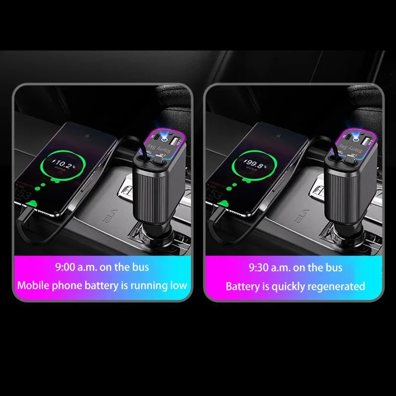 4 in 1 Car Charger, Purple 120W Car Charger with Star Spotlight, with Charging Cable & 2 Charging Ports, GM Charging