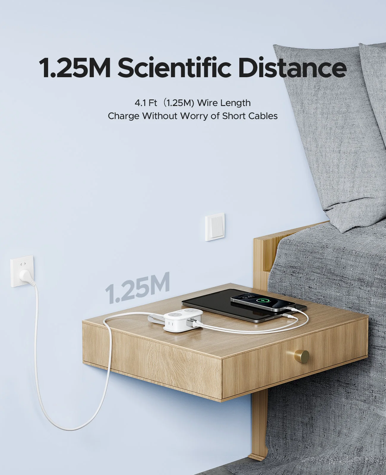 ORICO Cable-Wrap Portable Travel Power Strip 15W Fast Charging Station with 4 AC Outlets 2 USB 1 Type-C US Plug Adapter Home