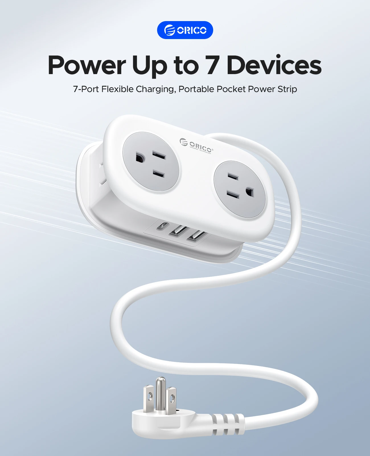 ORICO Cable-Wrap Portable Travel Power Strip 15W Fast Charging Station with 4 AC Outlets 2 USB 1 Type-C US Plug Adapter Home