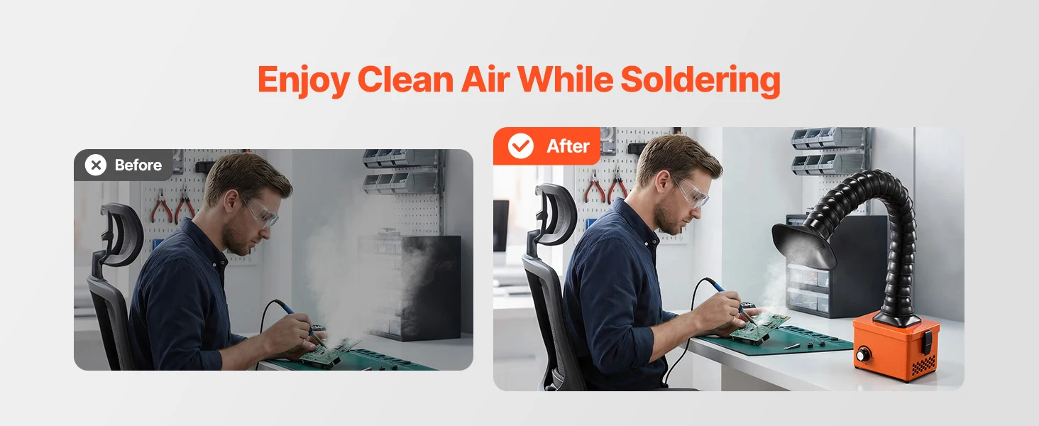 SucceBuy Solder Fume Extractor 40W Brushless Soldering Smoke Absorber with 2-Stage Filters & Adjustable Airflow for Soldering