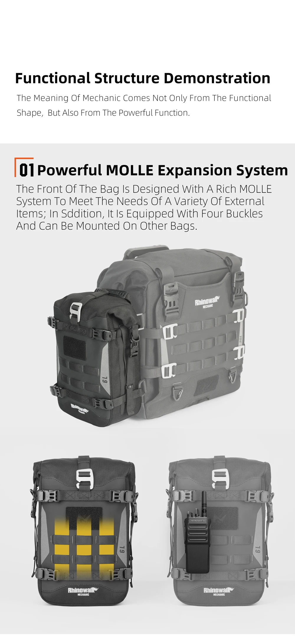 Rhinowalk Motorcycle Bumper Bag Waterproof Frame Crash Bar Pack Outdoor Cycling Tool Placement Bag With Inner Support Board