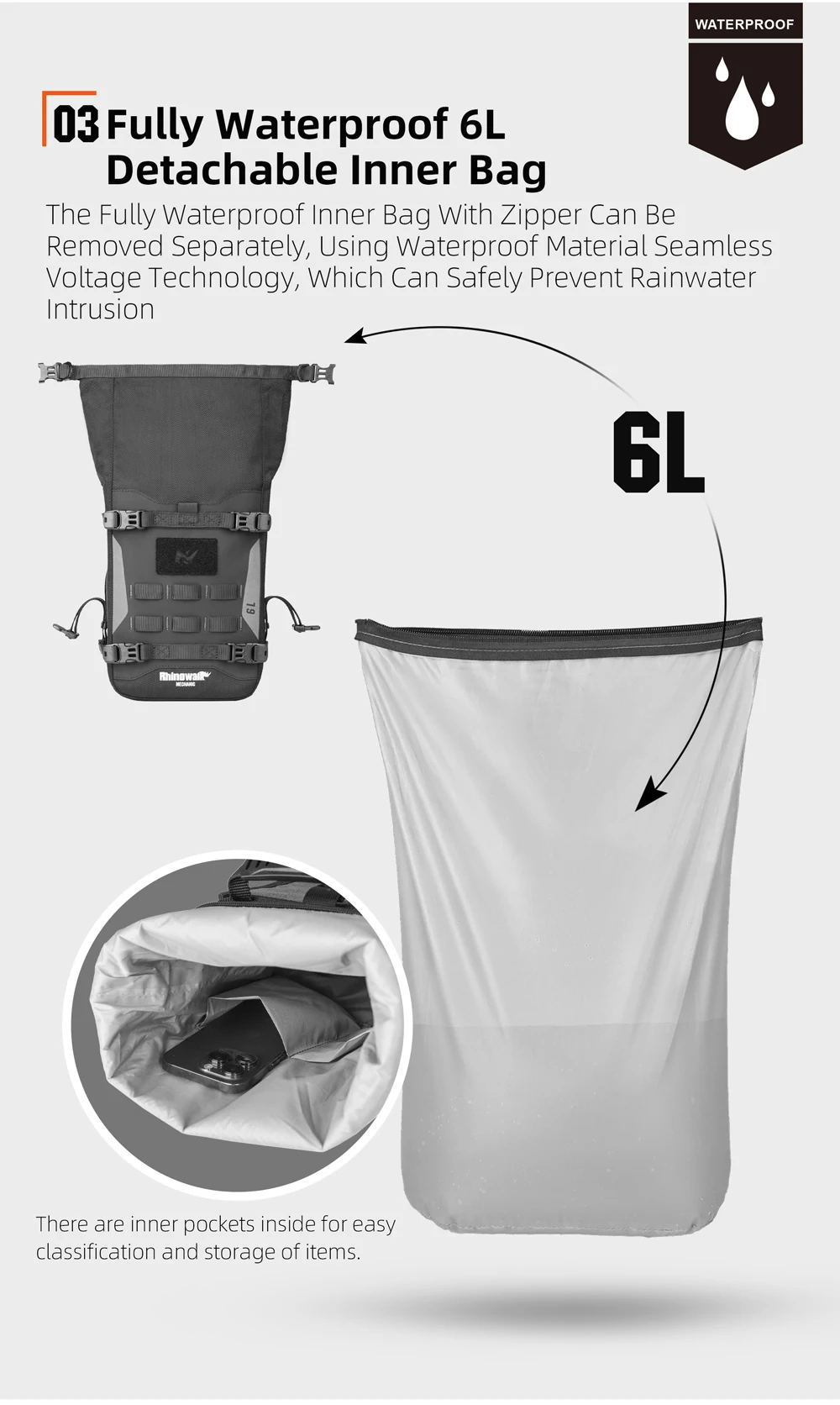Rhinowalk Motorcycle Bumper Bag Waterproof Frame Crash Bar Pack Outdoor Cycling Tool Placement Bag With Inner Support Board