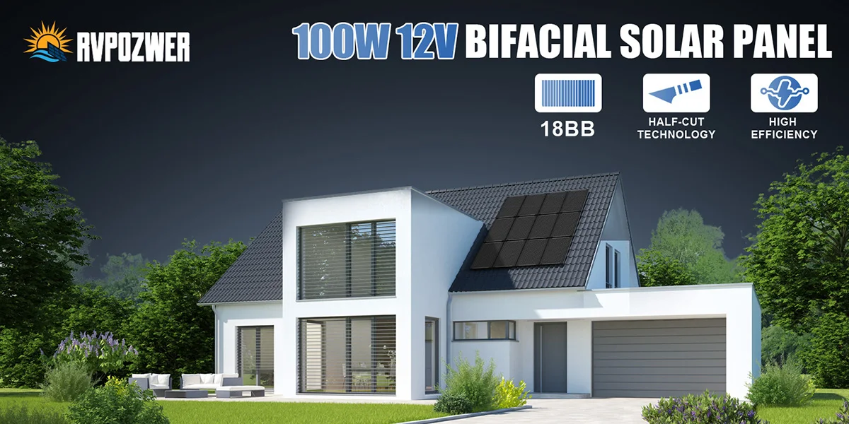 RVPOZWER 400W/200W/100W Bifacial Solar Panels 18BB Mono Cells High Efficiency Module RV Power Marine Boat Outdoor Off Grid