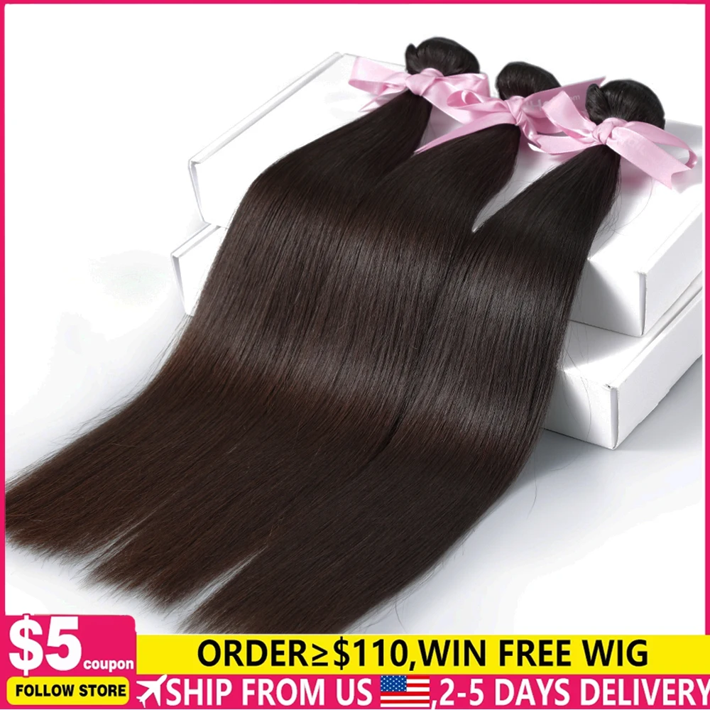 Straight Human Hair Bundles 28 30 inch Raw Brazilian Hair Weave Bundles Sew In Remy Hair Extensions 3 4 Bundles Virgin Hair Weft