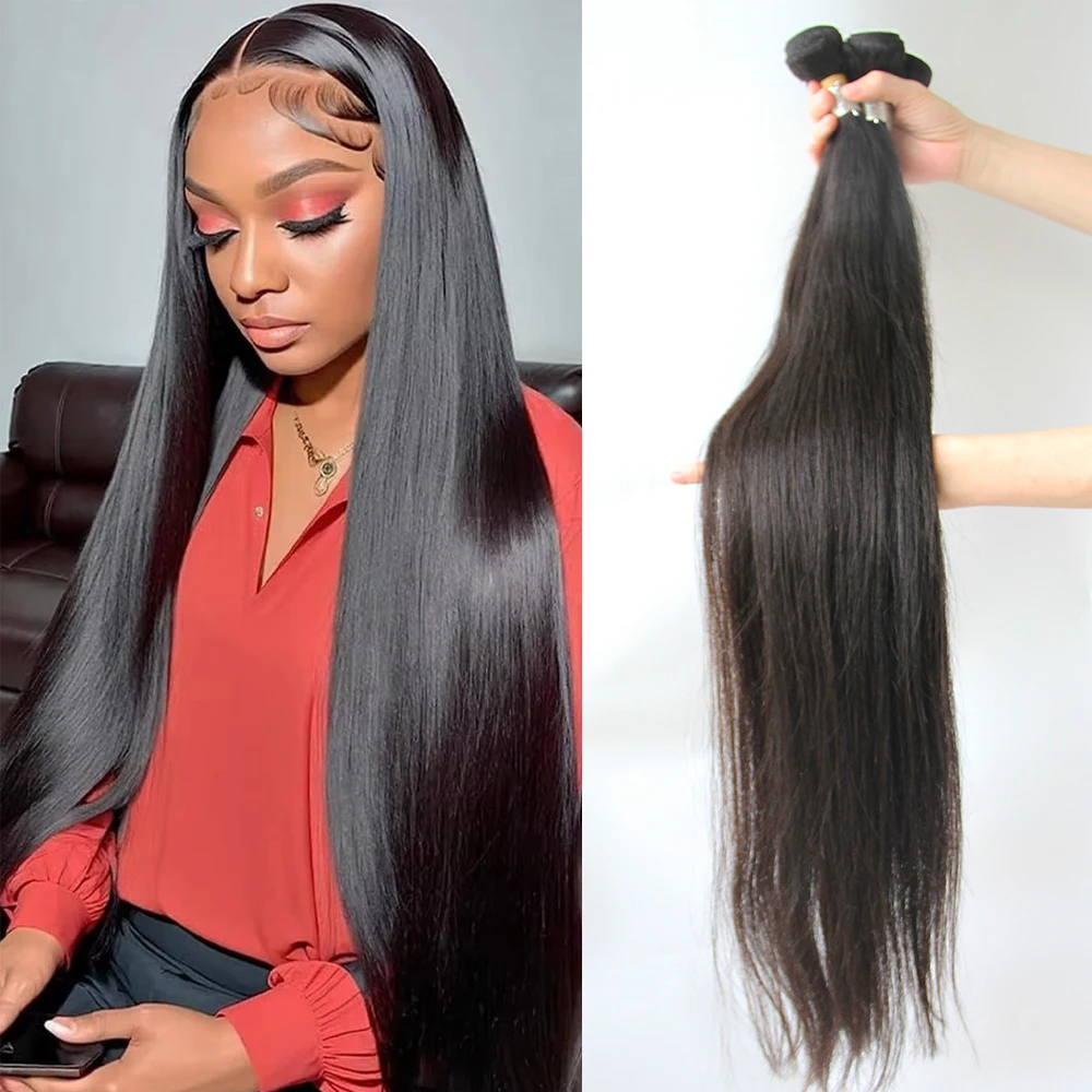 Straight Human Hair Bundles 28 30 inch Raw Brazilian Hair Weave Bundles Sew In Remy Hair Extensions 3 4 Bundles Virgin Hair Weft