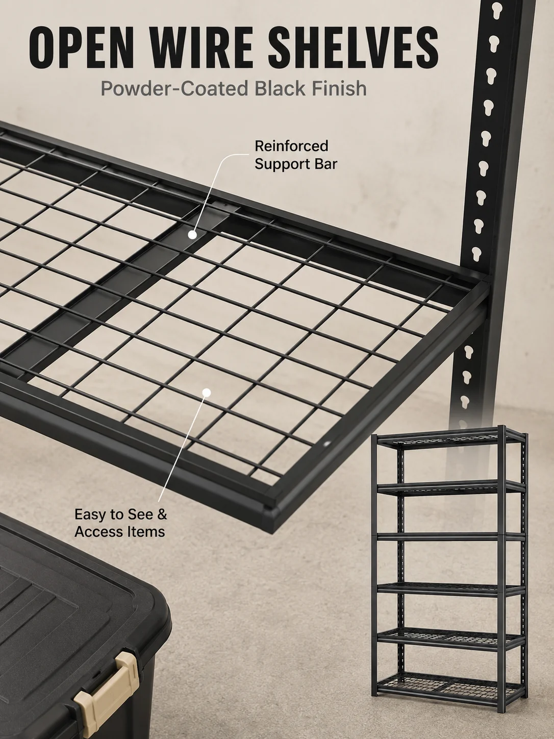 5 Tier Garage Shelving Heavy Duty Adjustable Garage Shelves, 385 LBS Per Shelf Metal Wire Utility Rack Shelf, Shelving Units for Storage Garage Warehouse Pantry Closet, 35.4' W X 15.7' D X 72' H, Black