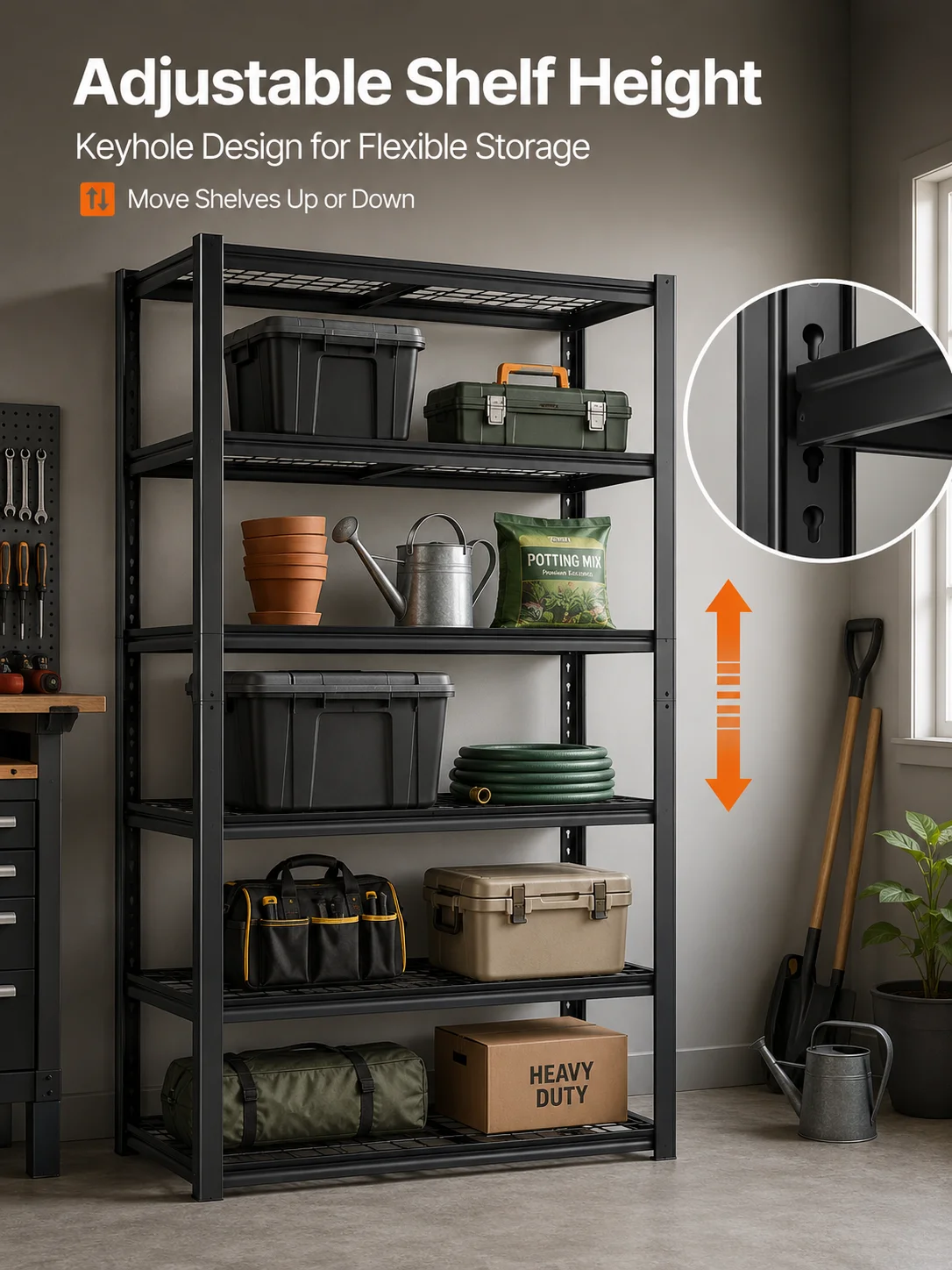 5 Tier Garage Shelving Heavy Duty Adjustable Garage Shelves, 385 LBS Per Shelf Metal Wire Utility Rack Shelf, Shelving Units for Storage Garage Warehouse Pantry Closet, 35.4' W X 15.7' D X 72' H, Black