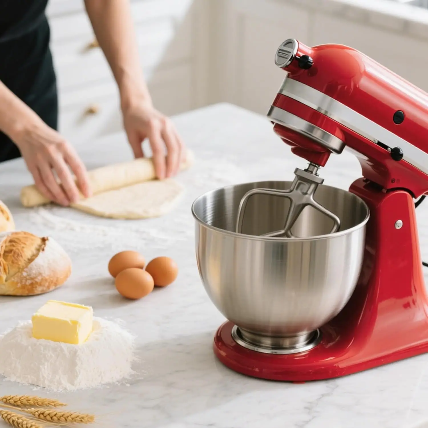 Stainless Steel 3-Piece Mixer Attachment Set for KitchenAid 4.5-5QT Tilt-Head, Flat Beater, Dough Hook, K45WW Wire Whip, Baking Essential Kit