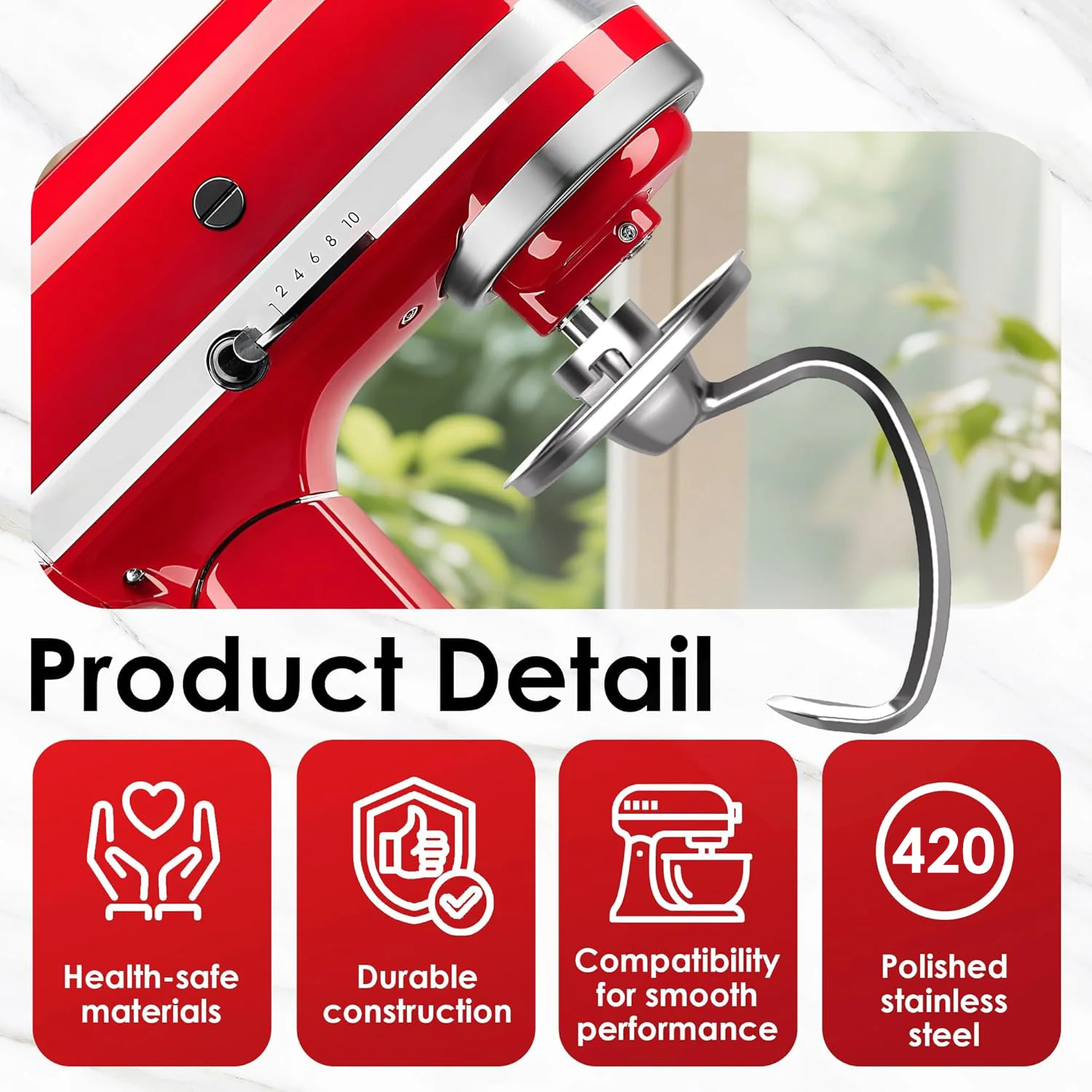 Stainless Steel 3-Piece Mixer Attachment Set for KitchenAid 4.5-5QT Tilt-Head, Flat Beater, Dough Hook, K45WW Wire Whip, Baking Essential Kit