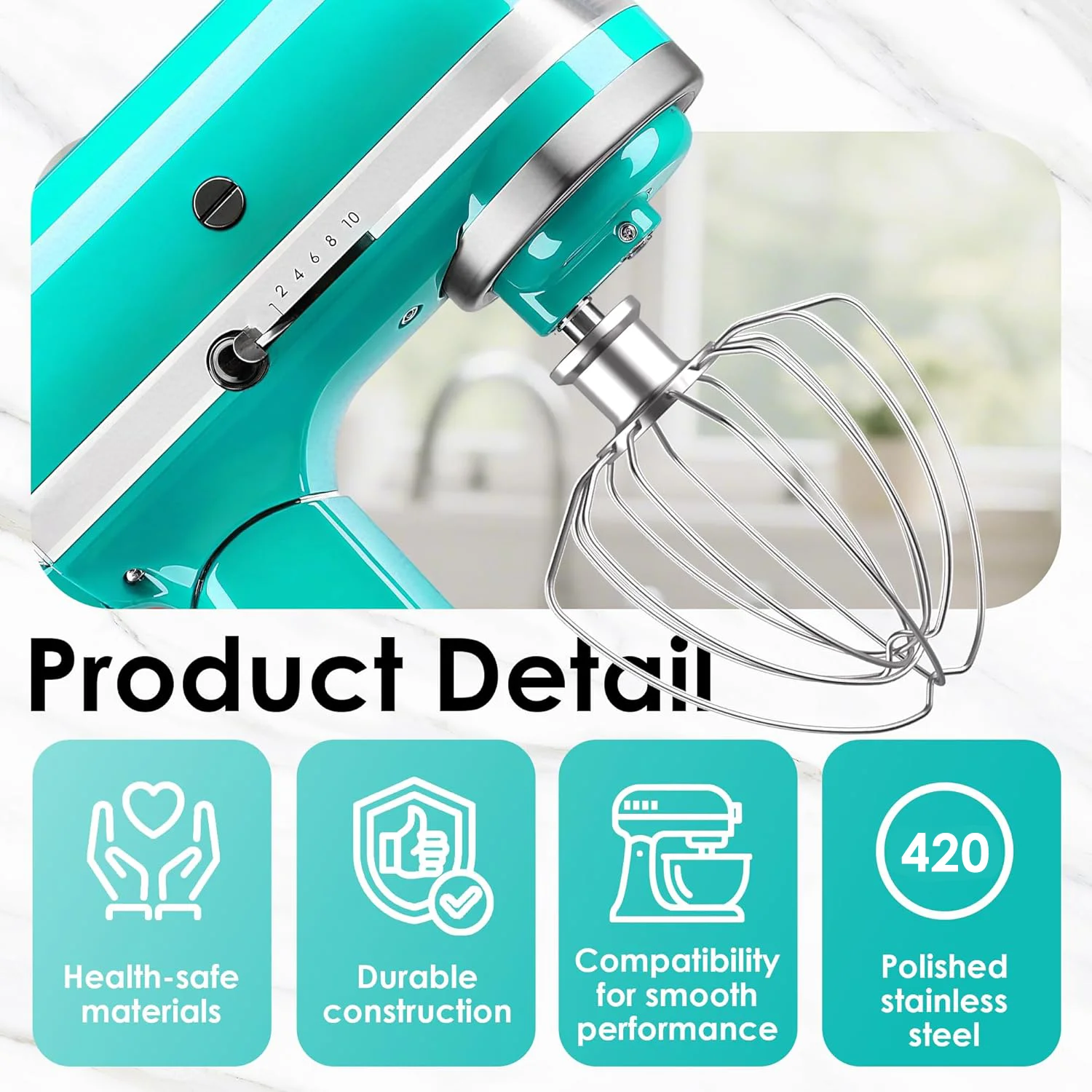 Stainless Steel 3-Piece Mixer Attachment Set for KitchenAid 4.5-5QT Tilt-Head, Flat Beater, Dough Hook, K45WW Wire Whip, Baking Essential Kit