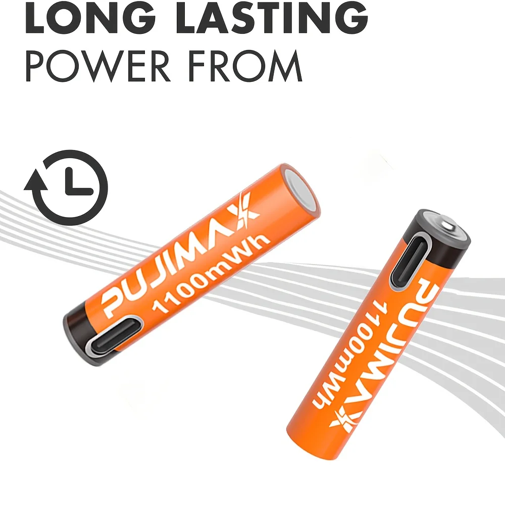 PUJIMAX AAA 1100mWh 1.5V Rechargeable Battery - Lithium-Ion, Multiple Quantity Options, Stable Voltage, Included Charging Cable, Suitable for Remote Controls, Keyboards, Wireless Mice, Drones, Alarm Clocks, Doorbells, Charging via Type-C Data Cable.