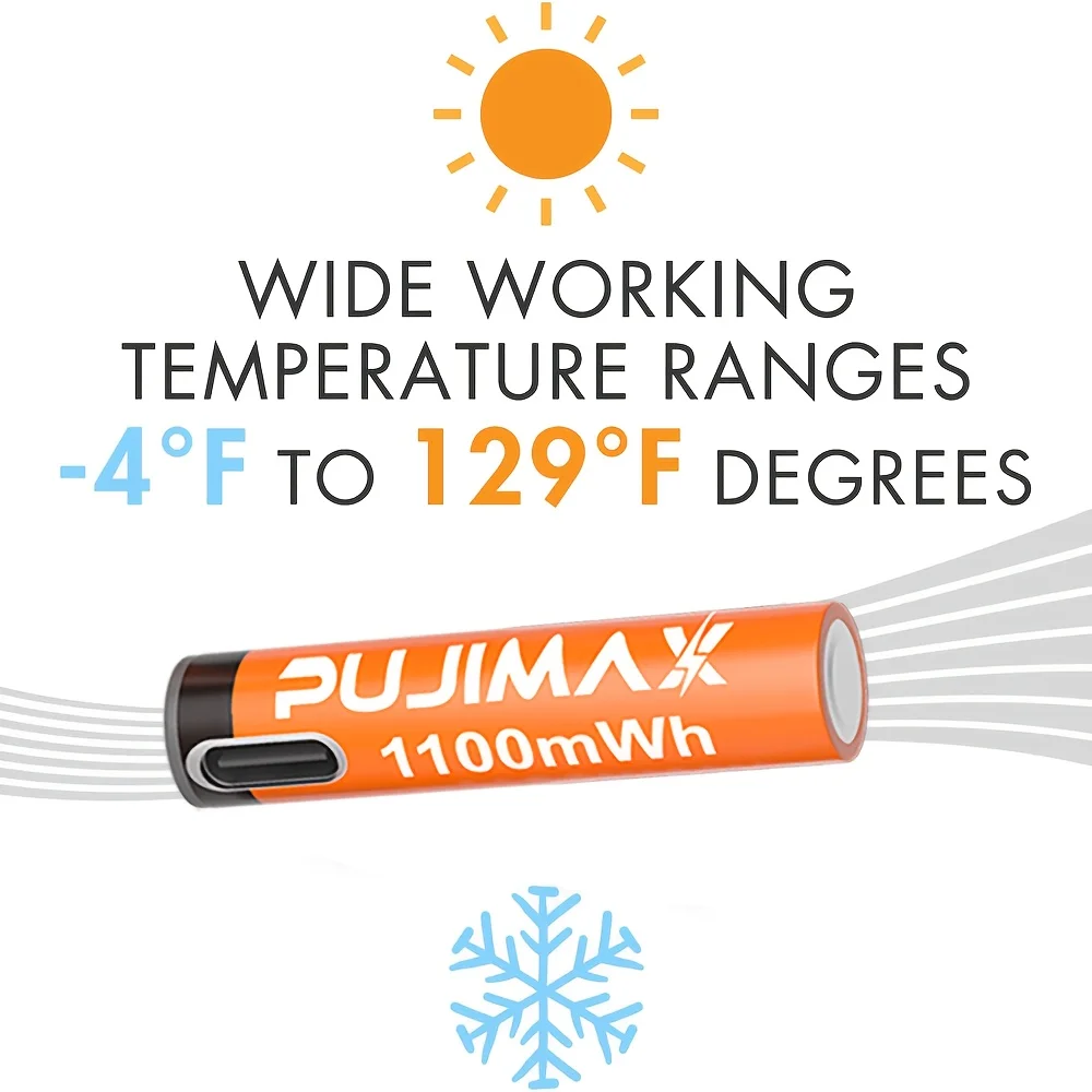 PUJIMAX AAA 1100mWh 1.5V Rechargeable Battery - Lithium-Ion, Multiple Quantity Options, Stable Voltage, Included Charging Cable, Suitable for Remote Controls, Keyboards, Wireless Mice, Drones, Alarm Clocks, Doorbells, Charging via Type-C Data Cable.