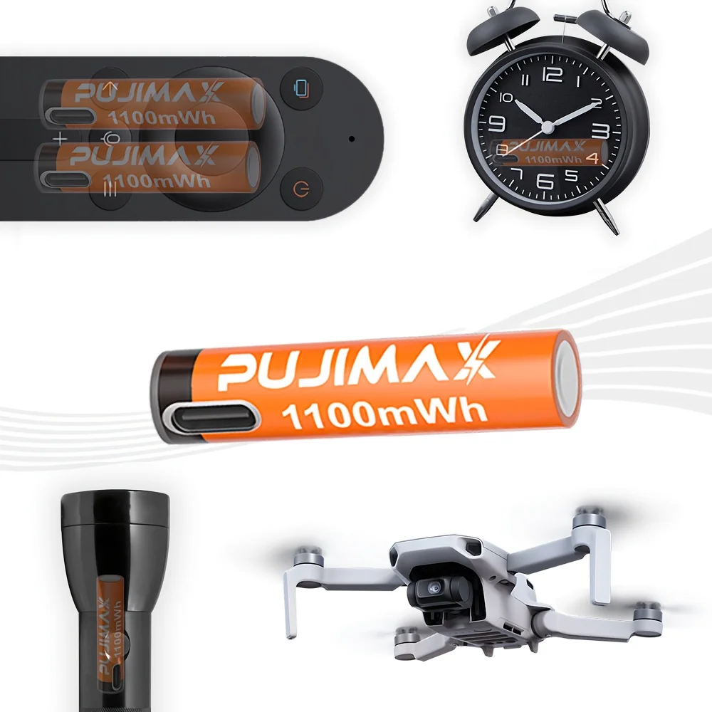 PUJIMAX AAA 1100mWh 1.5V Rechargeable Battery - Lithium-Ion, Multiple Quantity Options, Stable Voltage, Included Charging Cable, Suitable for Remote Controls, Keyboards, Wireless Mice, Drones, Alarm Clocks, Doorbells, Charging via Type-C Data Cable.
