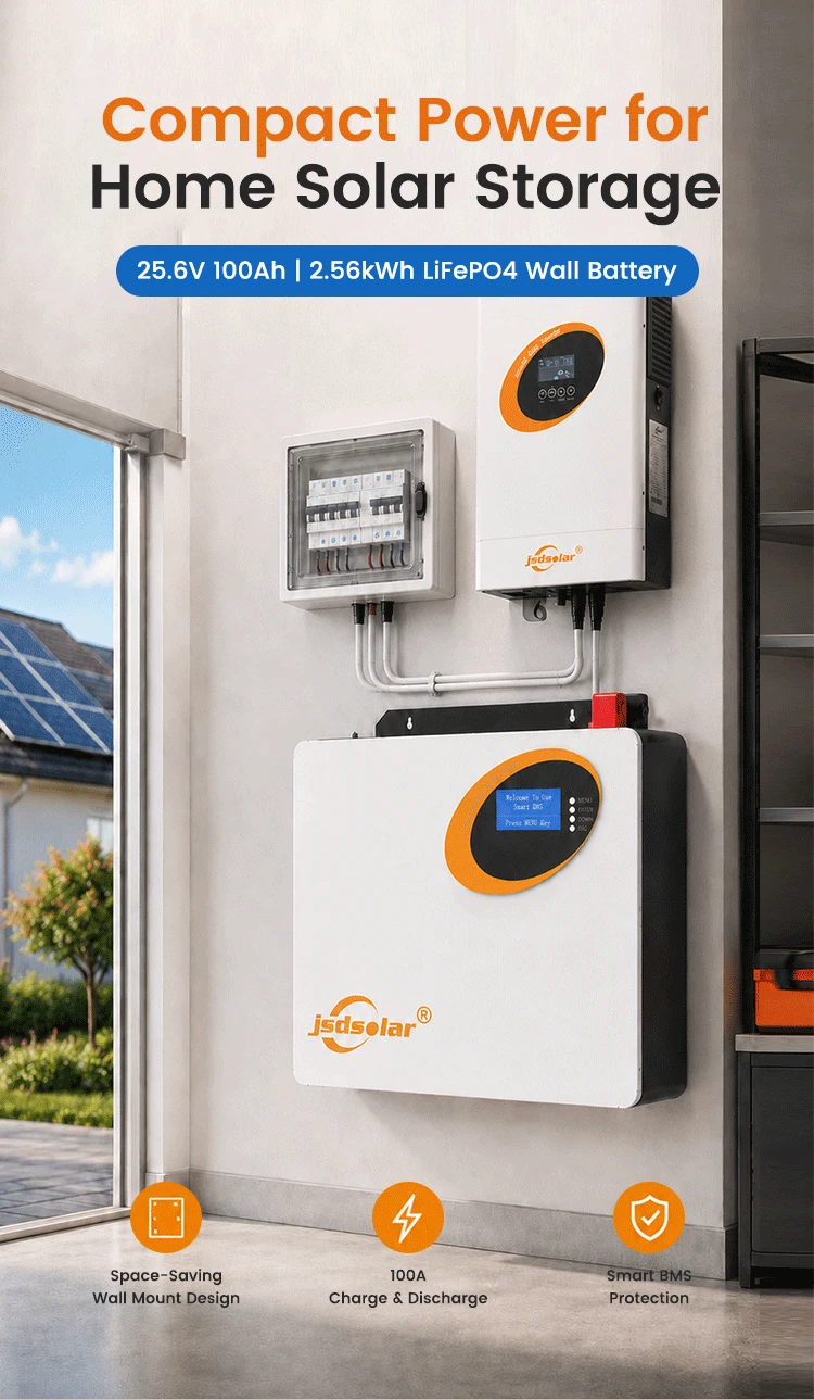 Jsdsolar 25.6V 100Ah LiFePO4 Battery 100A BMS 2560Wh Solar Lithium Iron Phosphate Battery 6000+ Cycles CAN RS485  For Solar Power System