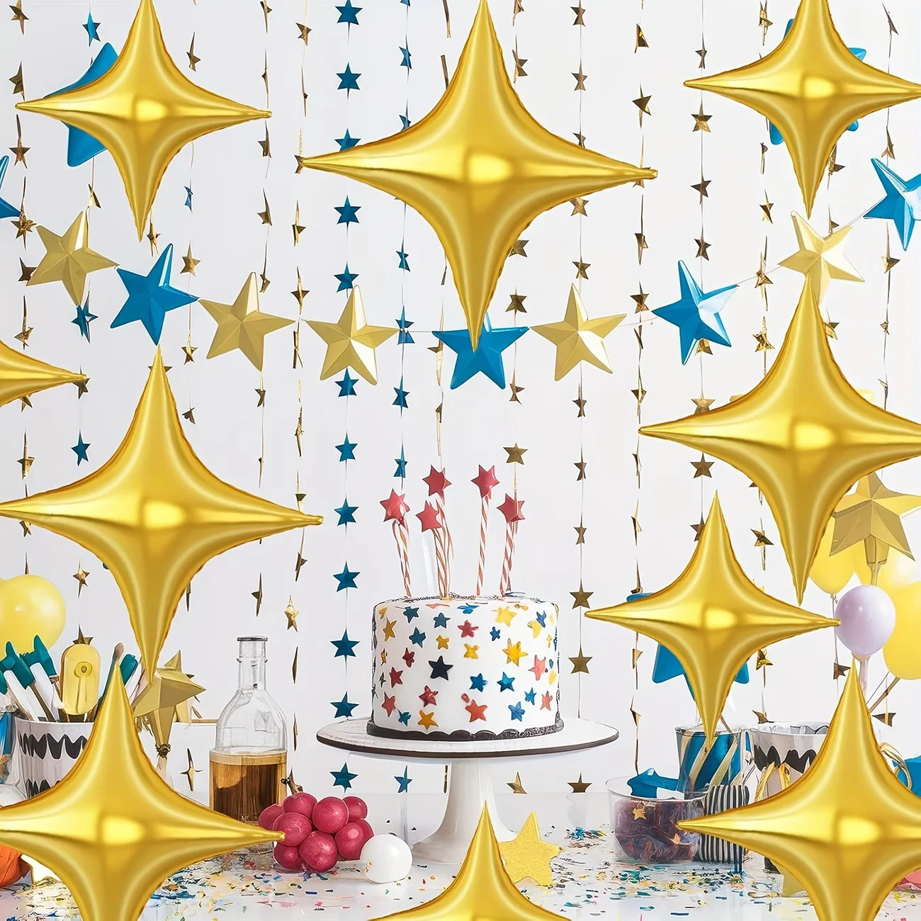 30pcs Gold Silver Foil Star Balloons Set 26inch 10inch Shiny Polyester Four Pointed Star Foil Balloons Strong Atmosphere Party Decorations For Birthdays Weddings Christmas New Year Holiday Celebration Supplies Christmas Essentials