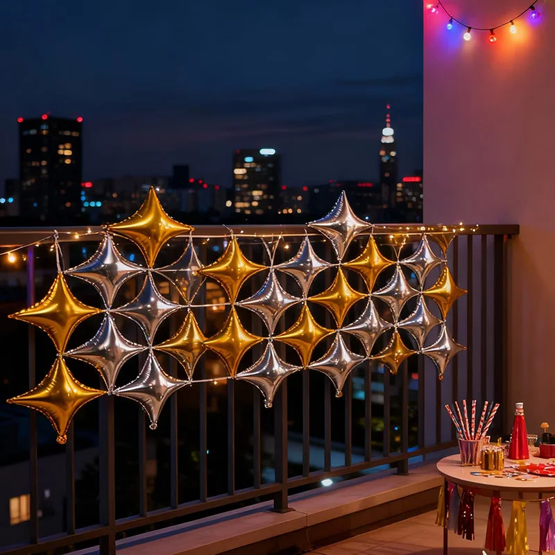 30pcs Gold Silver Foil Star Balloons Set 26inch 10inch Shiny Polyester Four Pointed Star Foil Balloons Strong Atmosphere Party Decorations For Birthdays Weddings Christmas New Year Holiday Celebration Supplies Christmas Essentials
