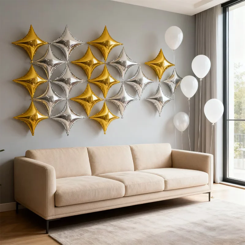 30pcs Gold Silver Foil Star Balloons Set 26inch 10inch Shiny Polyester Four Pointed Star Foil Balloons Strong Atmosphere Party Decorations For Birthdays Weddings Christmas New Year Holiday Celebration Supplies Christmas Essentials