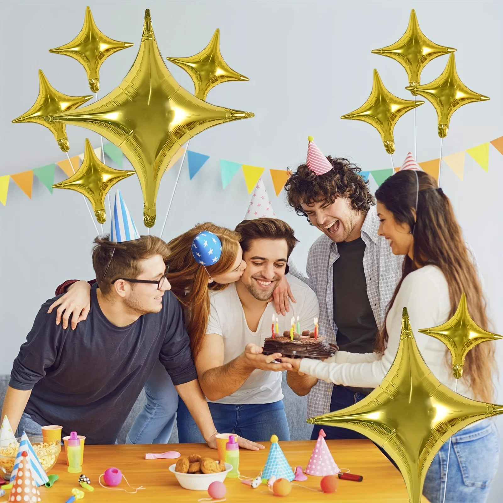 30pcs Gold Silver Foil Star Balloons Set 26inch 10inch Shiny Polyester Four Pointed Star Foil Balloons Strong Atmosphere Party Decorations For Birthdays Weddings Christmas New Year Holiday Celebration Supplies Christmas Essentials