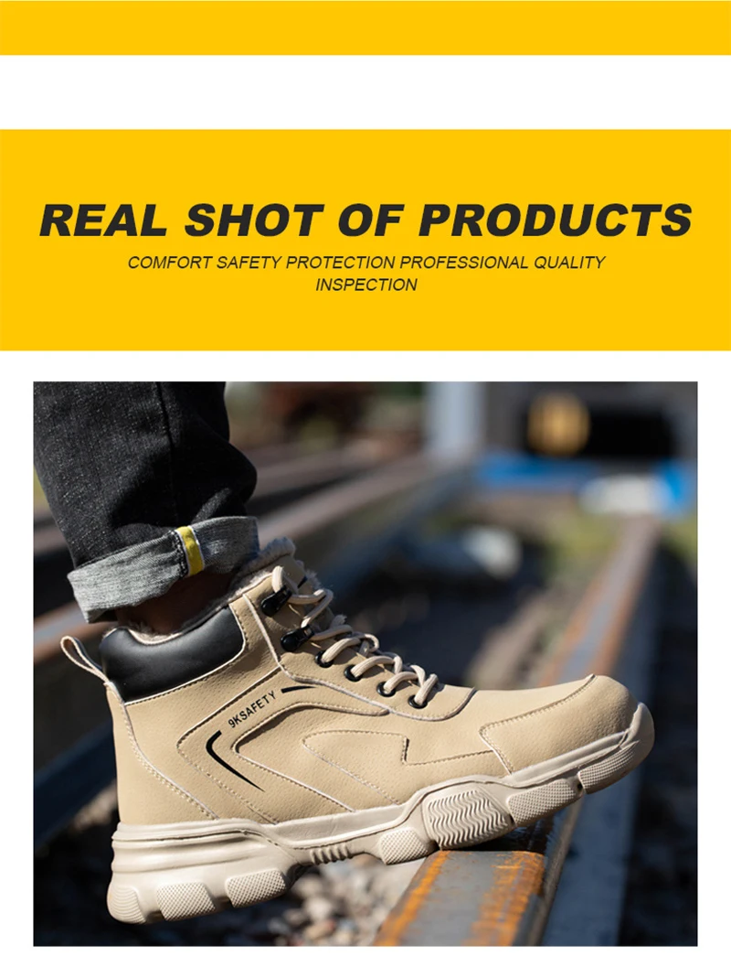 Men's & Women's Brown High-top PU Water Repellent Lightweight Anti-smash Anti-puncture Comfortable Wear Resistant Industrial Construction Work Safety Boots
