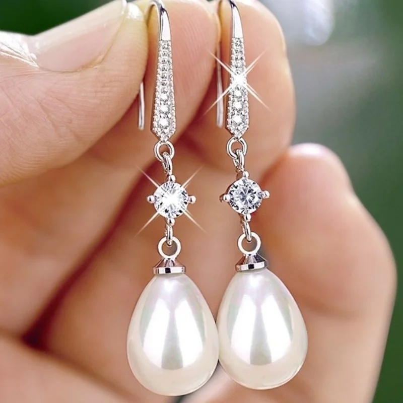 Elegant Ladies Imitation Pearl Pendant Dangle Earrings Bridal Romantic EngaSynthetic Gemstoneent Jewelry Anniversary Gift Jewelry