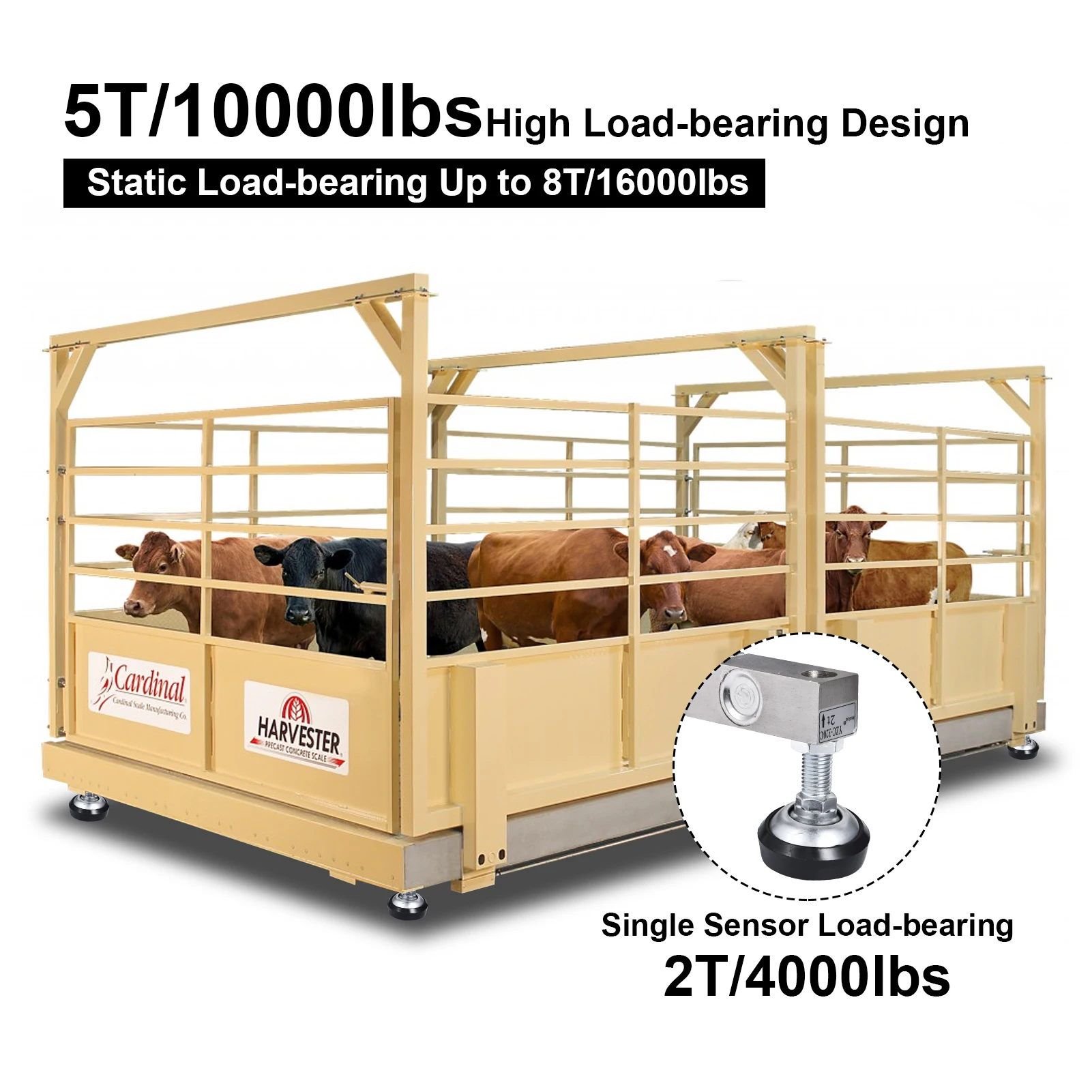 10,000 lb Precision Livestock Scale Kit, Heavy Duty Floor Scale with 4 Two-Ton Load Cells – Digital Animal Weighing System for Cattle, Sheep, Horse with Junction Box