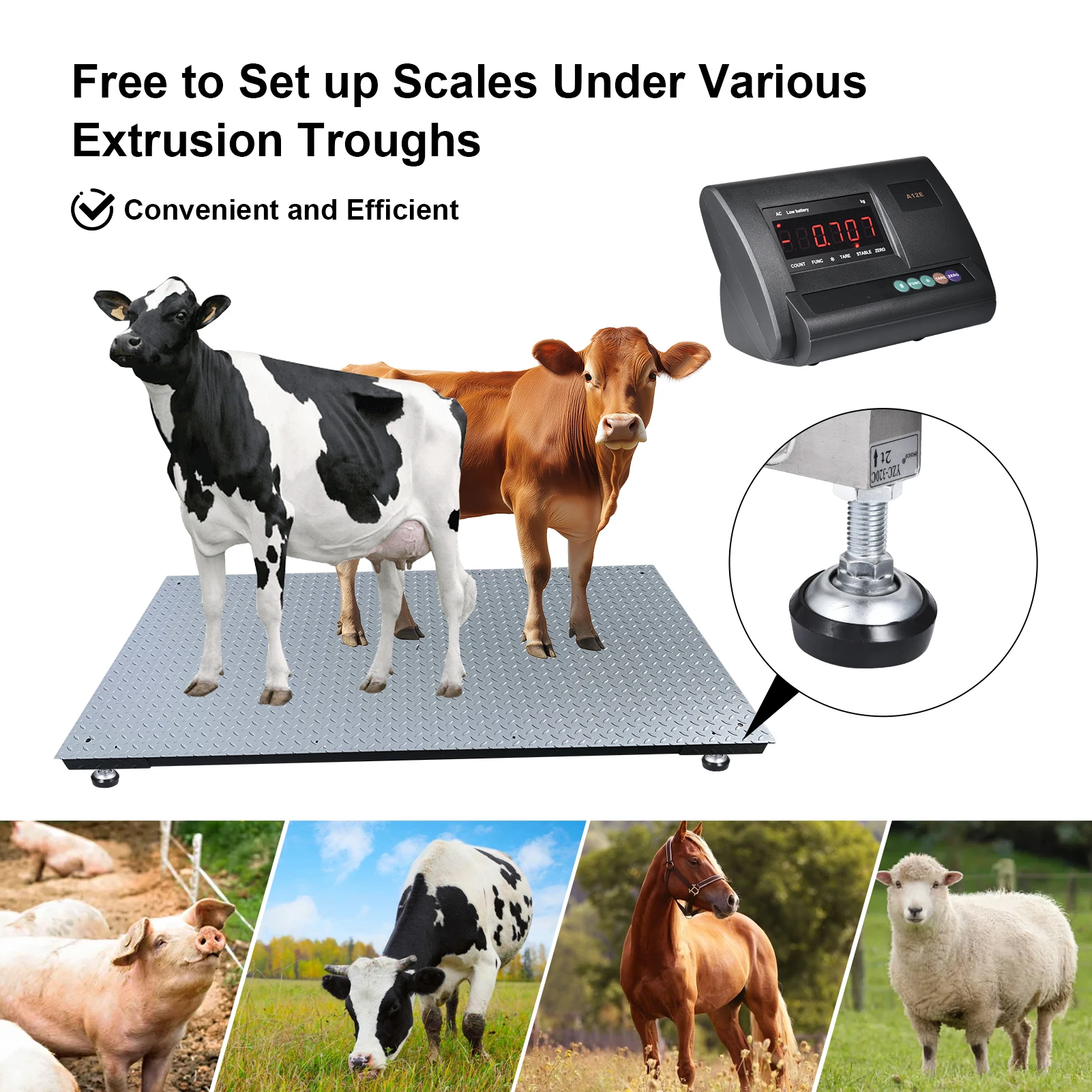 10,000 lb Precision Livestock Scale Kit, Heavy Duty Floor Scale with 4 Two-Ton Load Cells – Digital Animal Weighing System for Cattle, Sheep, Horse with Junction Box