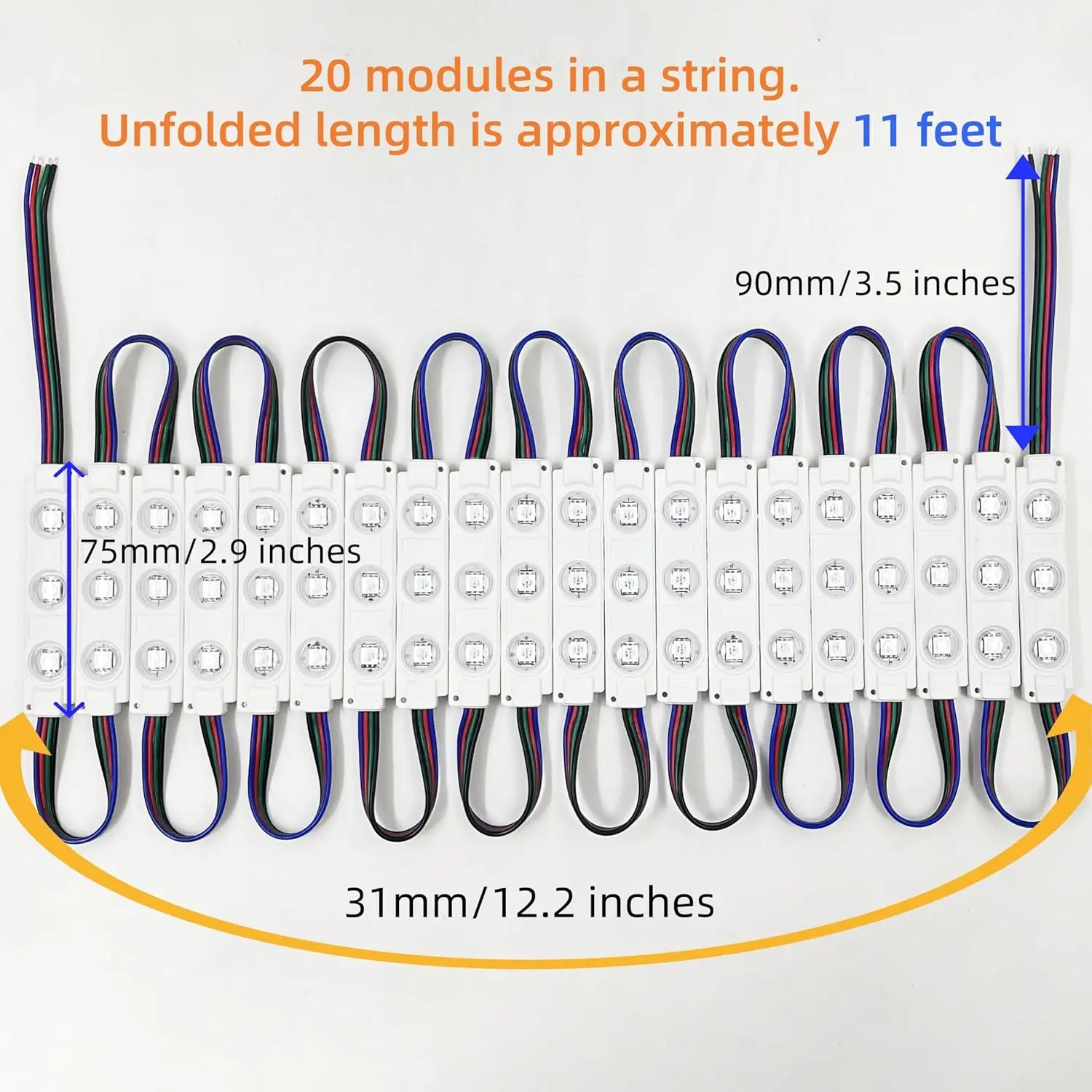 200PCS UL Listed RGB LED Module Kit, 110FT 5050 SMD LED Module Lights IP65 for Signs Storefront Window Advertising Décor