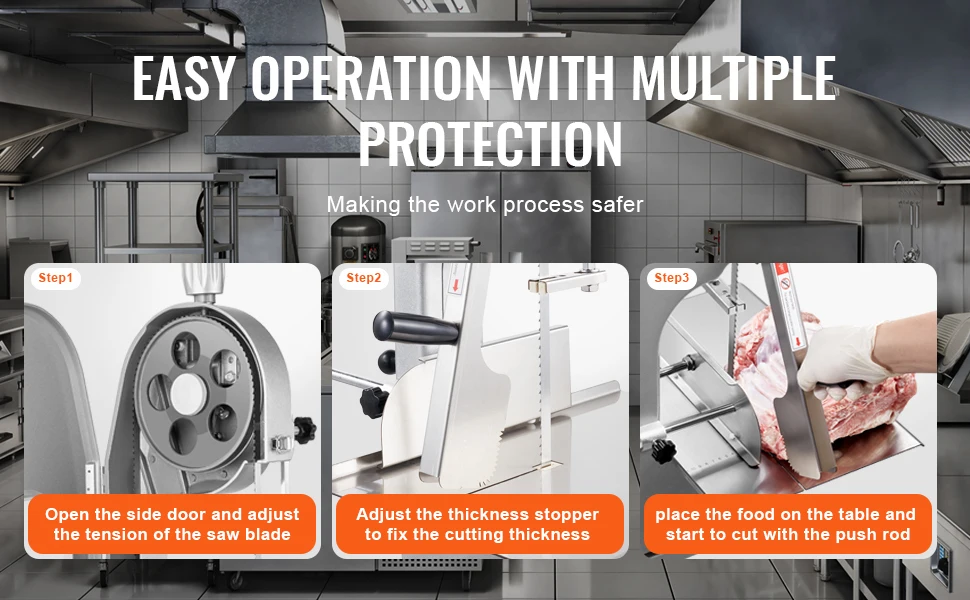 SucceBuy Commercial Electric Meat Bandsaw 650W 1800W Stainless Steel Countertop Bone Sawing Machine Frozen Fish Cutter for Pork
