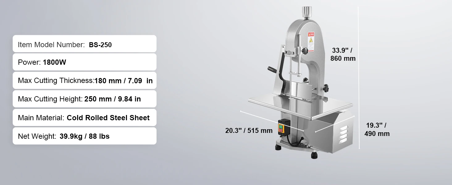 SucceBuy Commercial Electric Meat Bandsaw 650W 1800W Stainless Steel Countertop Bone Sawing Machine Frozen Fish Cutter for Pork