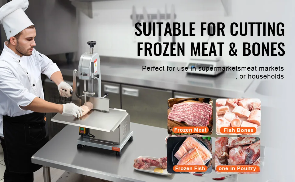 SucceBuy Commercial Electric Meat Bandsaw 650W 1800W Stainless Steel Countertop Bone Sawing Machine Frozen Fish Cutter for Pork