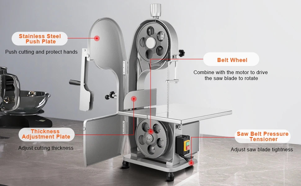 SucceBuy Commercial Electric Meat Bandsaw 650W 1800W Stainless Steel Countertop Bone Sawing Machine Frozen Fish Cutter for Pork