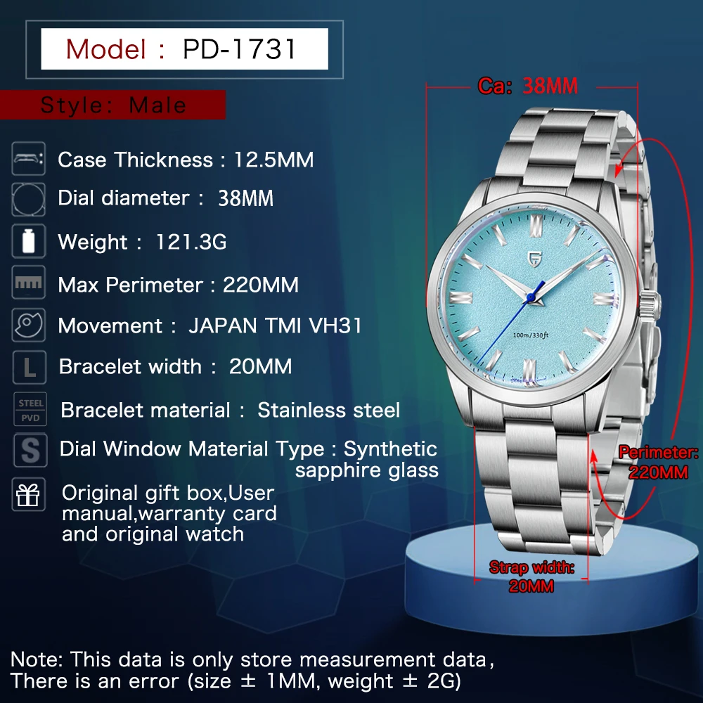 PAGANI DESIGN 2025 New 38mm Men's Quartz Watches VH31 Stainless Steel AR Coating Sapphire Business Sports Watches Watch for Men