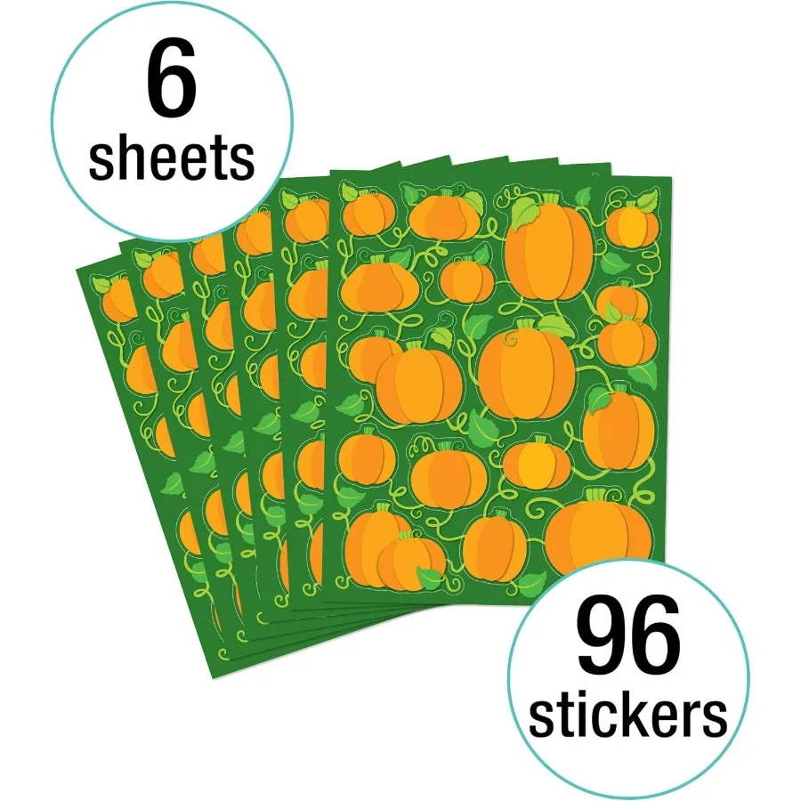 6 Sheets of Pumpkin Stickers for Halloween Celebrations Ideal for Treat Bags Party Favors Reward Charts for Teacher Planners an