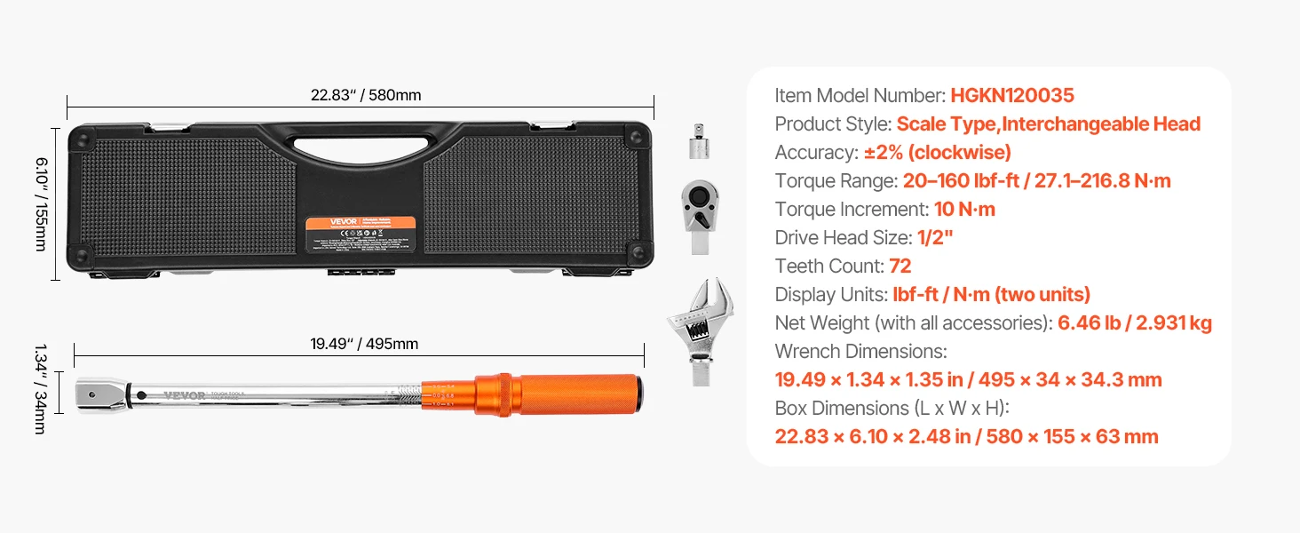 SucceBuy Torque Wrench Set Drive Click Torque Wrench Dual-Direction Adjustable Mechanical Dual Range Scales Torque Wrench Kit