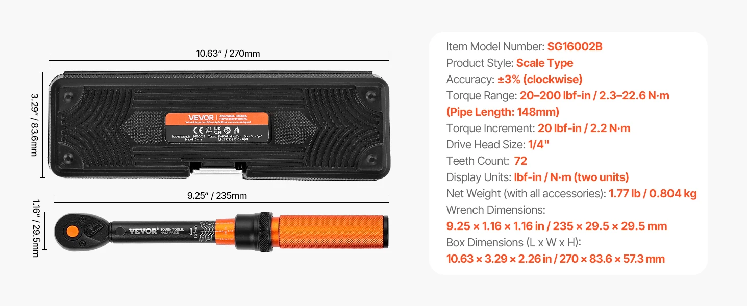SucceBuy Torque Wrench Set Drive Click Torque Wrench Dual-Direction Adjustable Mechanical Dual Range Scales Torque Wrench Kit
