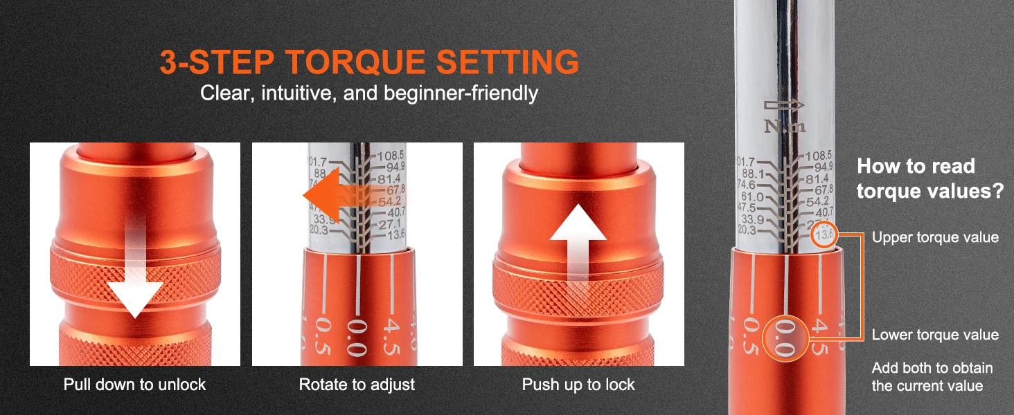SucceBuy Torque Wrench Set Drive Click Torque Wrench Dual-Direction Adjustable Mechanical Dual Range Scales Torque Wrench Kit