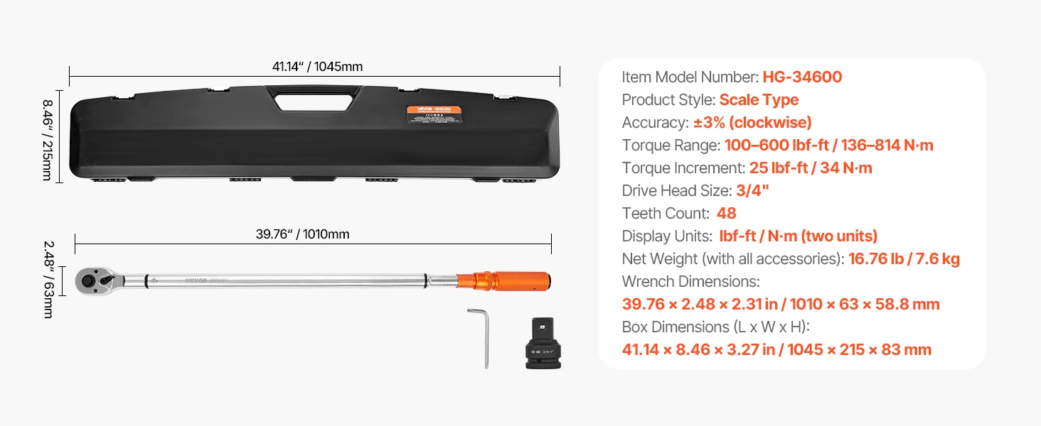 SucceBuy Torque Wrench Set Drive Click Torque Wrench Dual-Direction Adjustable Mechanical Dual Range Scales Torque Wrench Kit