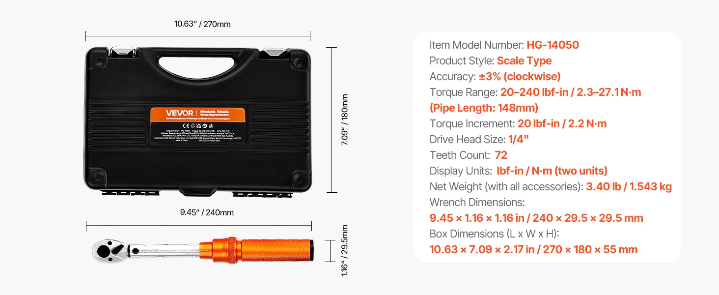 SucceBuy Torque Wrench Set Drive Click Torque Wrench Dual-Direction Adjustable Mechanical Dual Range Scales Torque Wrench Kit